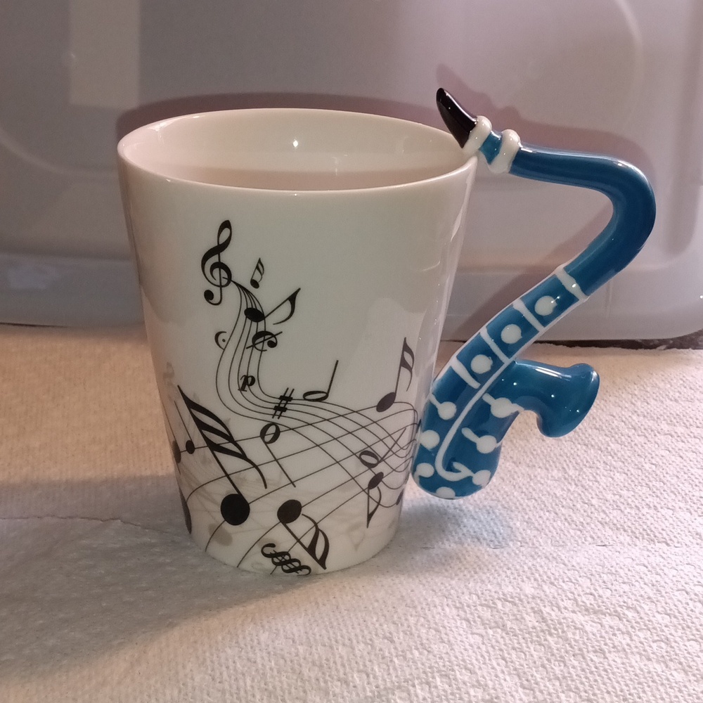 🆕LanHong Blue Saxophone Musical Notes Coffee Mug Musician / Music